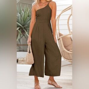Brown One-Shoulder cropped Jumpsuit Small